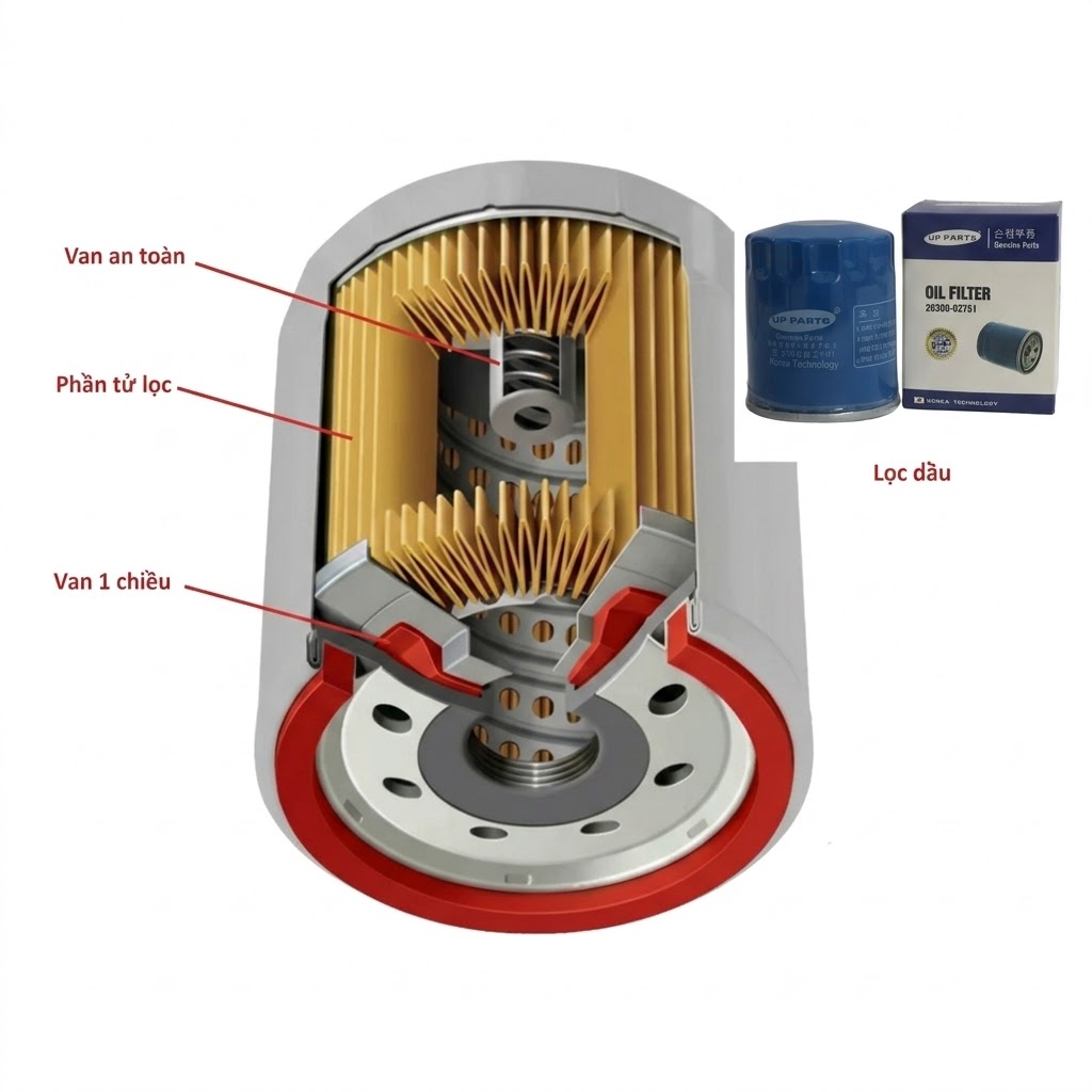 Cấu tạo cơ bản của hệ thống lọc dầu động cơ