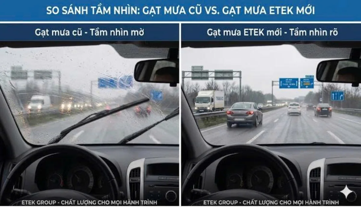  Sự khác biệt rõ rệt về tầm nhìn giữa gạt mưa cũ và gạt mưa mới