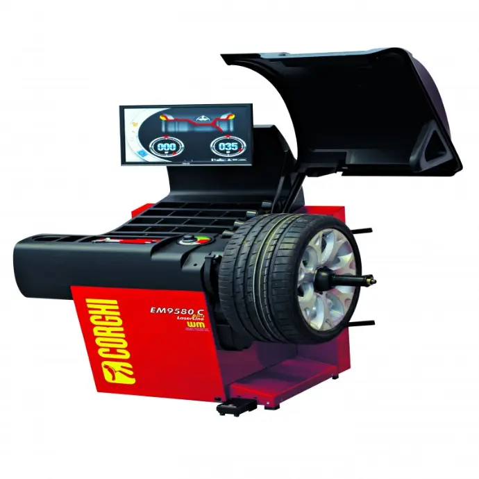 Máy cân bằng lốp xe con, màn hình LCD (Gồm cảm biến độ rộng, kẹp bánh xe tự động - màu đỏ)